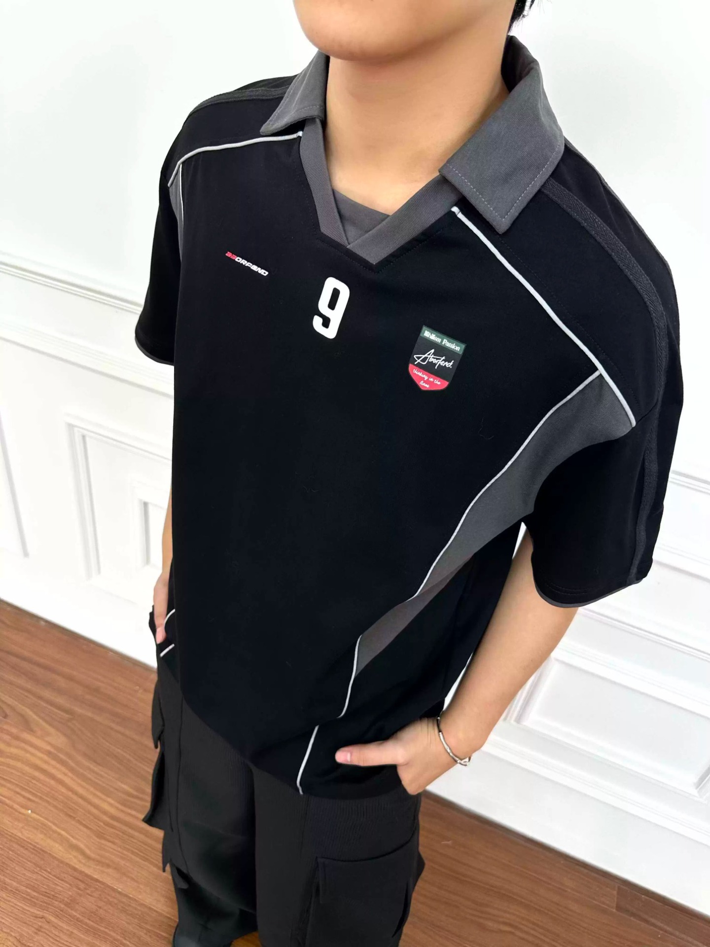 Polo shirt unisex con patchwork stile americano e stampa digitale_voghion.com