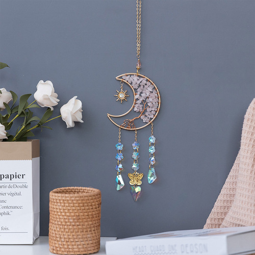 Wholesale Foreign Trade Jewelry: European & American Pink Quartz Moon, Tree of Life Car Charm, Crystal Gravel, and Crystal Accessories