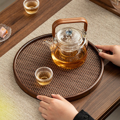 家庭用飲料コーヒートレイリビングルームティーテーブル入れカップ収納皿レトロ手作り籐編みパレット