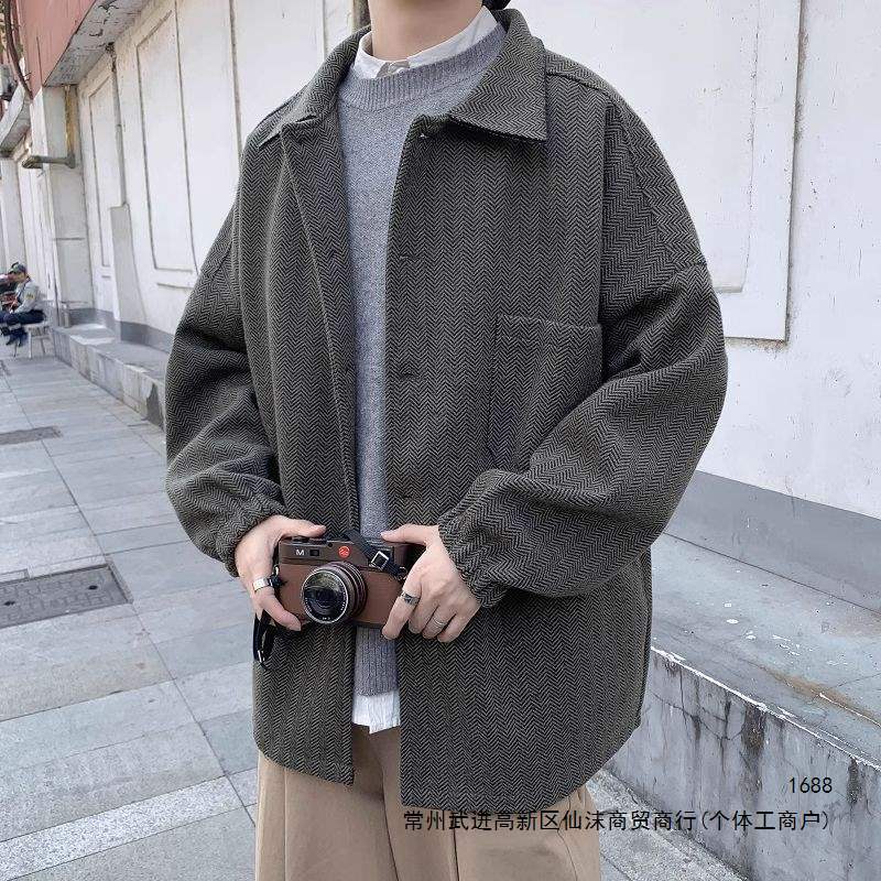 Trendy woolen suit coats for men and women, retro British style, loose fit, student style, lapel woolen overcoat for men.
