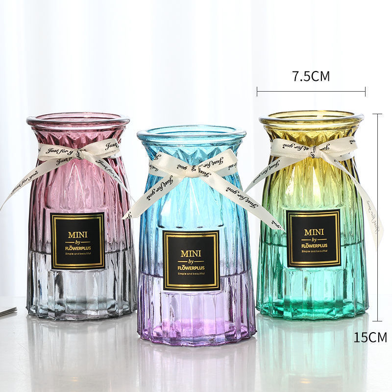 クリエイティブな花瓶ガラス透明水リビングルームの装飾品フラワーアレンジメント北欧シンプルなリッチバンブードライフラワー|undefined