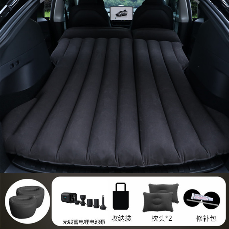 For Tesla Model: Shiyong Vehicle-mounted inflatable bed - black-tesla-model-y-with-black-wireless-battery-pump-round-stool
