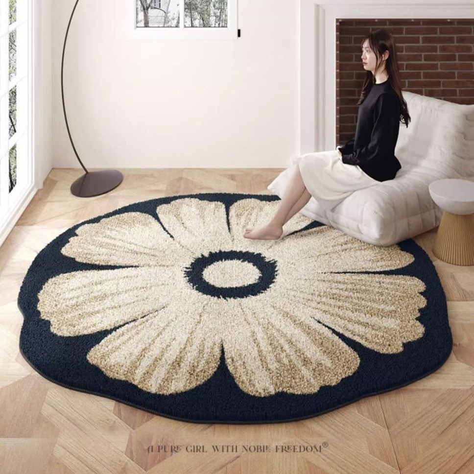 Französischer Wohnzimmerteppich mit Blumenmuster, wasserabsorbierend und rutschfest, vollflächig._voghion.com