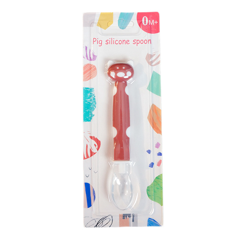 Inglés tarjeta bebé cuchara de silicona bebé alimentación vajilla suave cabeza cuchara dibujos animados suplemento alimenticio cuchara sopa cuchara
