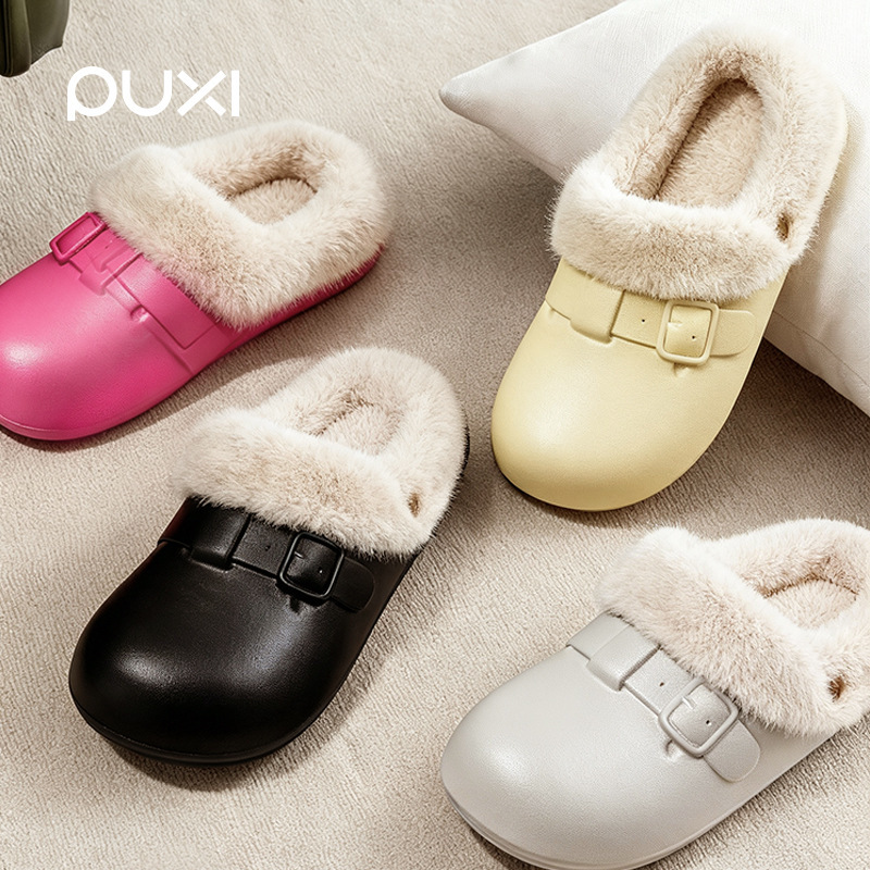 Puxi Birkenstock Waterproof Cotton Slippers for Women 2025 New Home Indoor Warm Thick-Soled Non-Slip Couple Cotton Slippers for Men