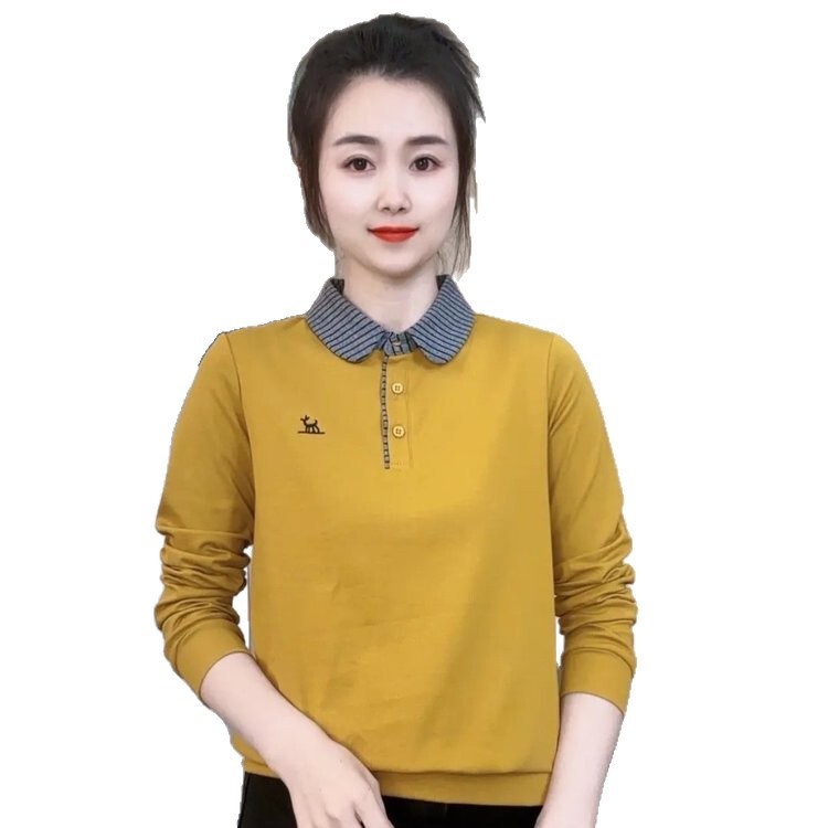 一件代发直播爆款2025秋季新款是拼色刺绣洋气百搭显瘦长袖打底衫|undefined