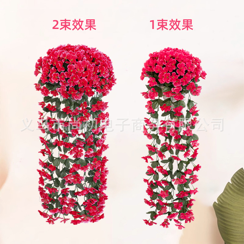 Flores de simulación violeta colgadas en la pared flores falsas canestas colgadas decoración del hogar flor de seda de plástico gran hortenida boda hiedra