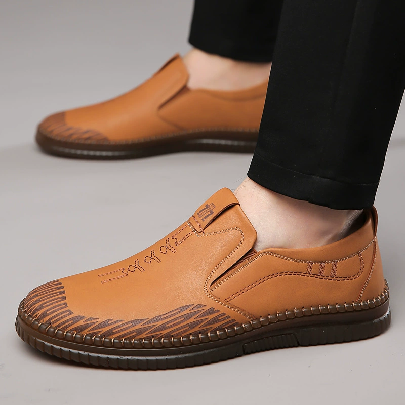 Новые летние мужские кожаные повседневные кожаные туфли с широкими штанинами, Мужские дышащие говяжьи сухожилия, с мягким дном, Нескользящие туфли в горох для вождения