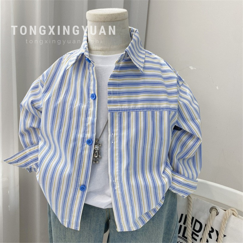 Camisas de niños de primavera y otoño de niños guapos bordados con collar de banda vertical camisa de niños