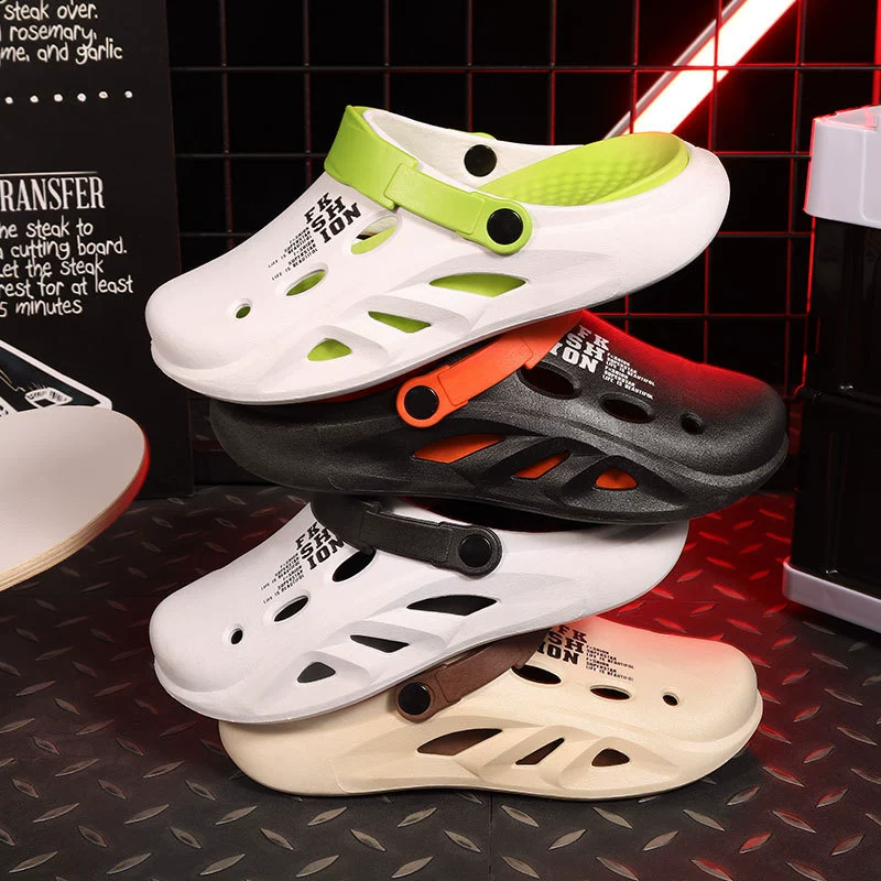 2024 новые пещерные туфли мужские летние увеличенные толстые подошвы, чтобы наступить на фекалии, противоскользящие и вонючие пляжные сандалии, износостойкие тапочки