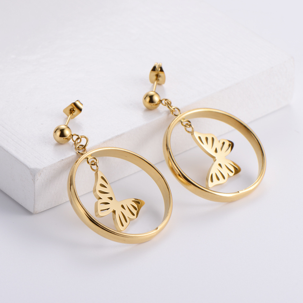 Aml Animal Hollow Butterfly Earrings Titanium Steel Vacuum Plating  New Sweet Simple Platform Wholesale display picture 3