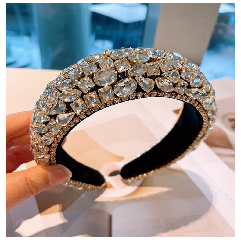 Korean Retro Rhinestone Sponge Hair Band display picture 1