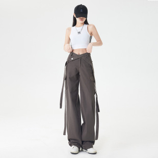 Overalls Women's American high street hip hop hiphop fashion brand high waist slimming loose Denim straight wide leg casual pants