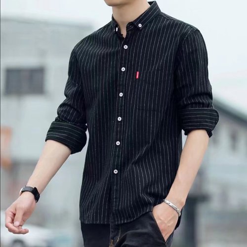 Men's Hong Kong Style Striped Long Sleeve Slim Fit Korean Version Casual Daytime Ins Super Hot Shirt Trendy Cool Outerwear