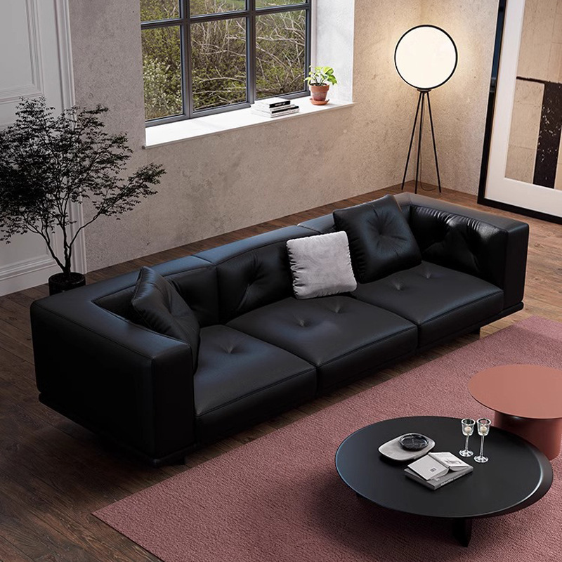 Sofá Dilan italiano minimalista sofá de cuero, primera capa de sofá de cuero de vaca, sala de estar villa de diseño de piso plano, sofá recto