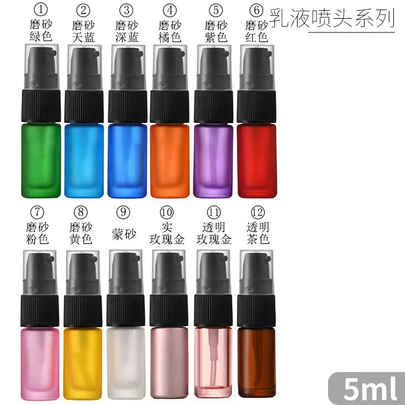 Venta al por mayor de 10ml botella de bolas de vidrio de colores botella de bolas mate y protegida de la luz botella de spray de perfume de 5ml botella de aceite esencial