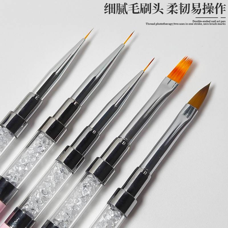 ピンクの双頭ネイルペン両用金属棒ネイル画花線引きペン|undefined