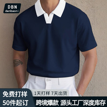 跨境外贸男士纯色短袖运动polo衫亚马逊学院风宽松保罗衫上衣男