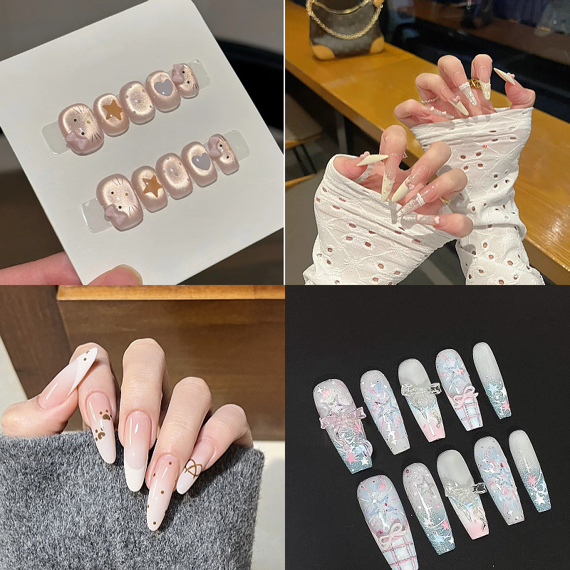 [Super Cute Kt Cat] Handmade Manicure Wearable Cat Cartoon Cute Sweet Bow Short Cat Eye Whitening