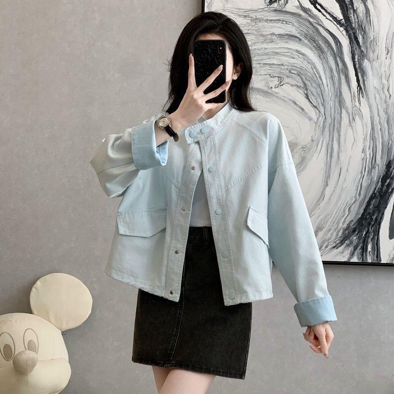 Korean Cream-Colored Denim Jacket for Women, Short Style, Petite, Loose, Casual, Versatile, Stylish Trench Coat Jacket, New Spring Model
