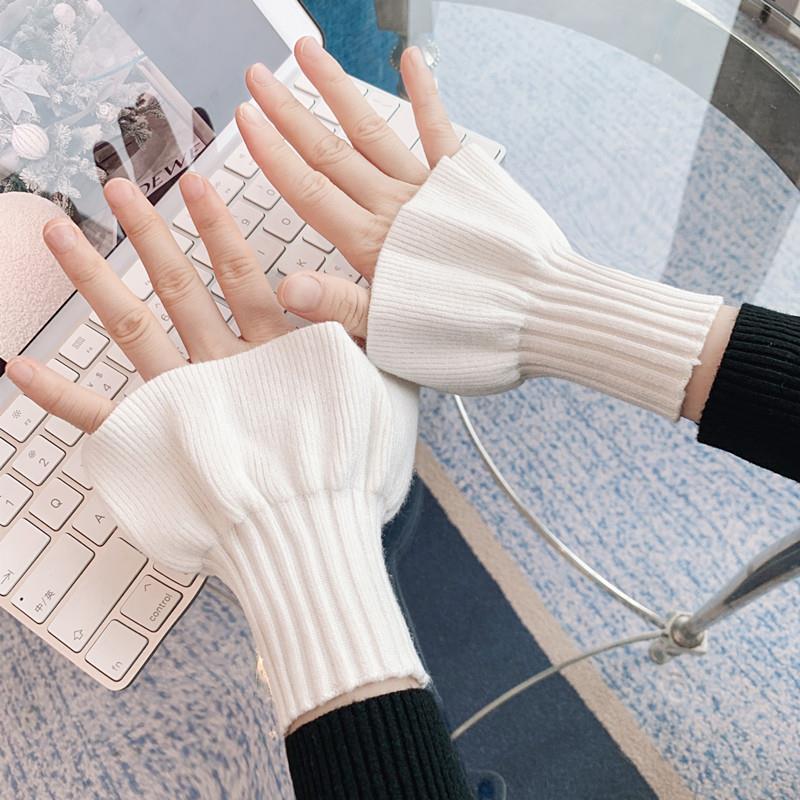 Knitted Gloves, Versatile Winter Fake Cuffs, Wrist Guards, Warm Knitted Sleeves, Missing Finger Writing Gloves, Female Students to Heattech