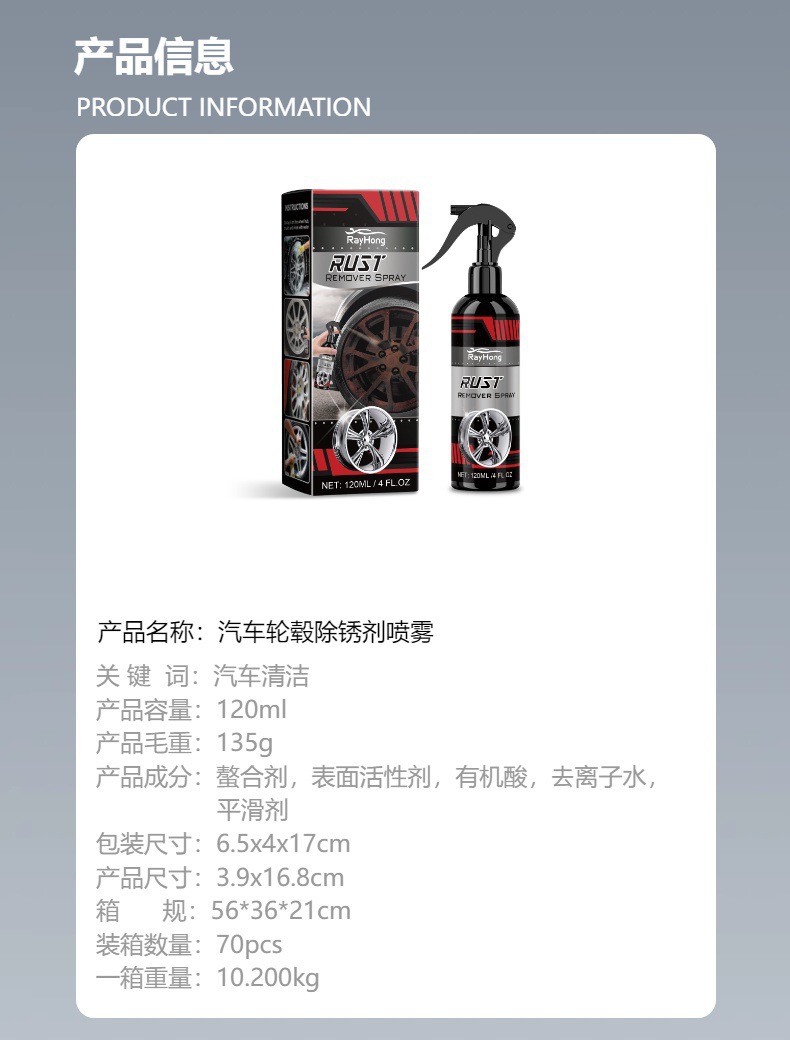 Rayhong Wheel Rust Removal Cleaning Spray Decontamination Polishing Maintenance Wheel Hub Car Wheel Cleaning Agent