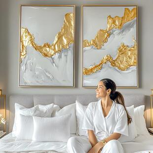 "Golden Rhythm Elegant Painting" Hotel Lobby Decorative Painting High-End Abstract Art Hanging Painting B&B Bedside Hand-Painted Oil Painting
