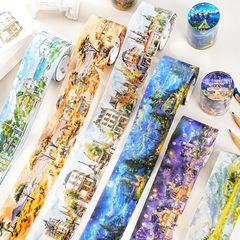 意鸟PET胶带自由的风系列水彩风景造景手帐装饰素材循环贴 6款