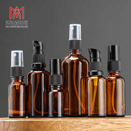 现货茶色玻璃精油瓶5ml-100ml避光棕色喷雾精油瓶旅行便携分装瓶