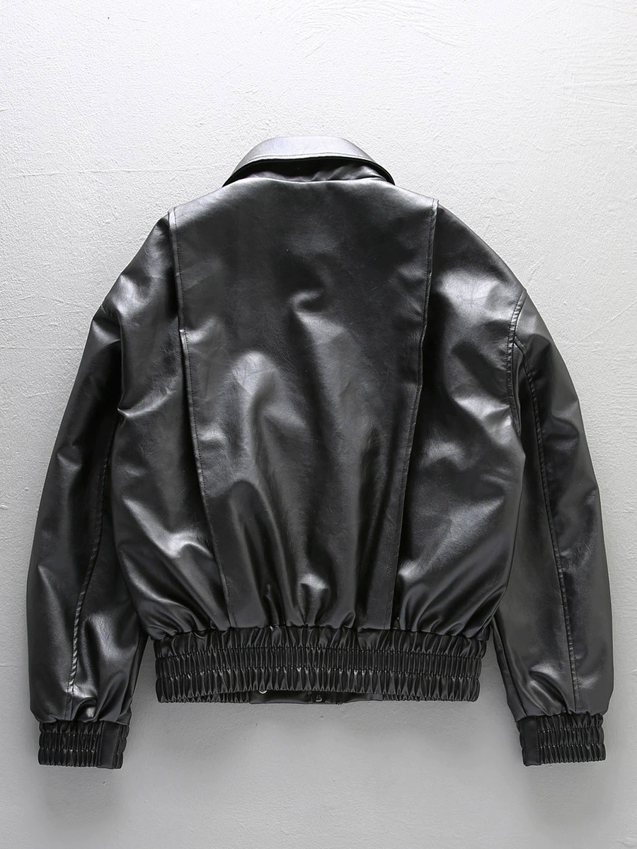 Jacket, polyurethane retro black set, American style, loose fit