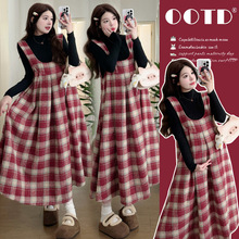 孕妇装2025秋冬新款韩版时尚休闲时髦百搭高级简约大码格子套装女