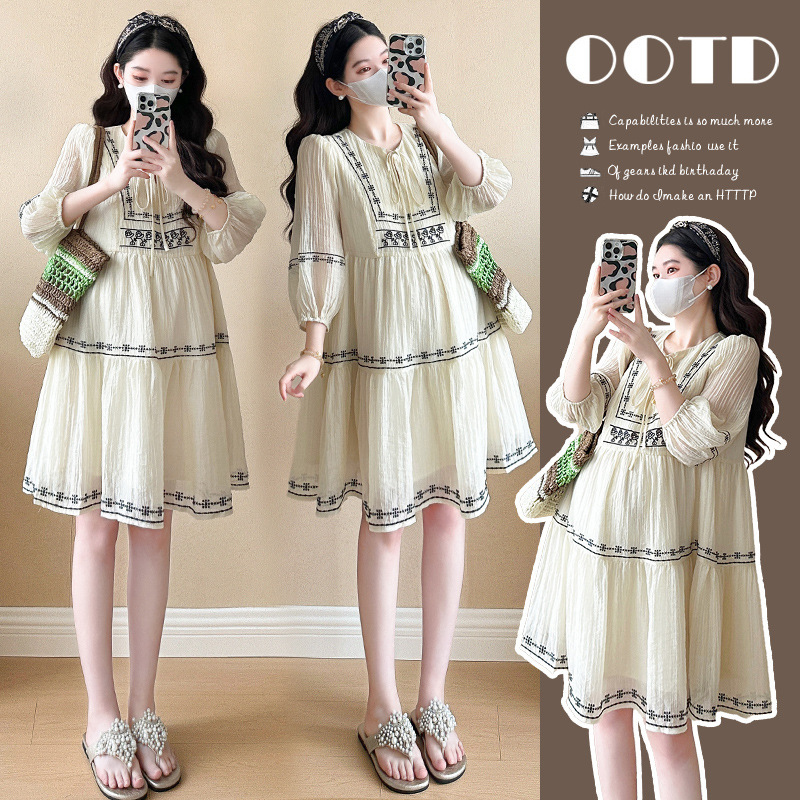 Maternity 2025 New Summer Ethnic Style Fairy Little Doll Pregnant Women dress