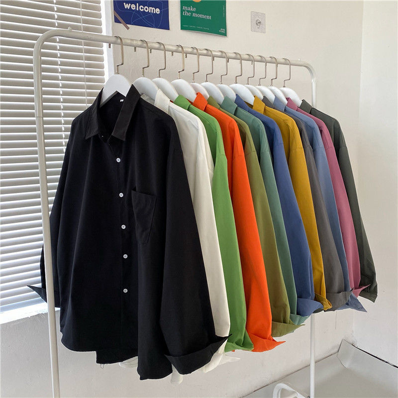 Spring and autumn 2022 new Korean style loose large size women's solid color shirt all-matching long sleeve shirt for 200kg ins Spring and autumn 2022 new Korean style loose large size women's solid color shirt all-matching long sleeve shirt for 200kg ins