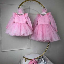 儿童礼服公主裙甜美可爱网纱裙长袖跨境代发 children's clothing
