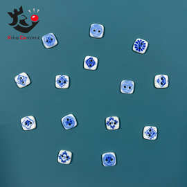 2026新款高档陶瓷纽扣时尚青花瓷旗袍扣方形双孔汉服复古饰品扣子