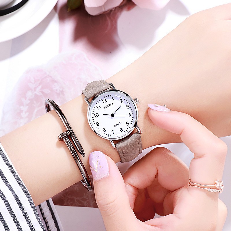 New Popular Minimalist Ins-Style Fresh and Trendy Small Digital Leather Strap Student Quartz Watch