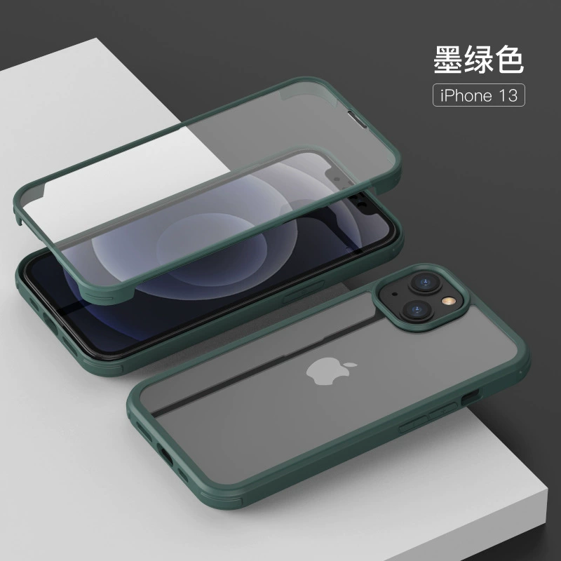 Защитный стеклянный чехол для телефона (Apple iPhone), двухсторонняя защита, ударопрочная рама TPU