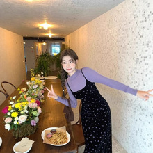 紫色碎花连衣裙子女装2025新款秋季法式高级感穿搭超好看长裙套装