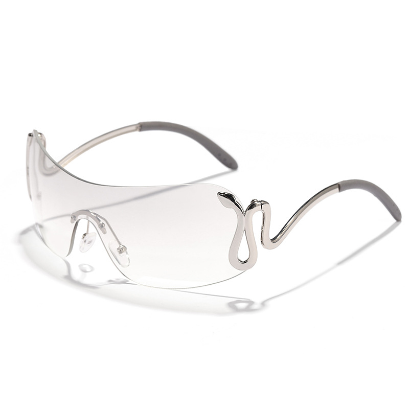 Gafas de sol punk europeas y americanas no convencionales de una pieza sin marco de plata soporte de serpiente gafas de sol hombres y mujeres modelo de moda gafas de tiro callejero