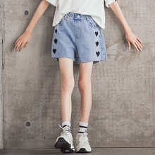 女童牛仔短裤2025夏装韩版刺绣爱心中大儿童洋气学生英伦风童裤