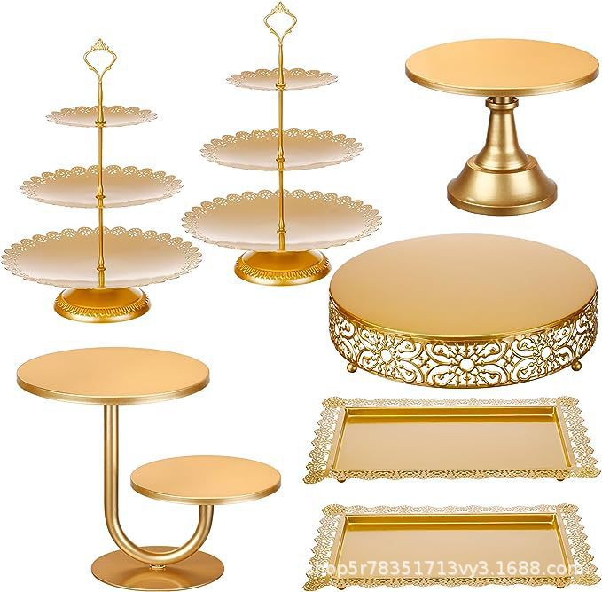Retro golden postre estante cupcake pasteles dulces placas de exhibición golden pastel estante redondo metal pastel estante image 7