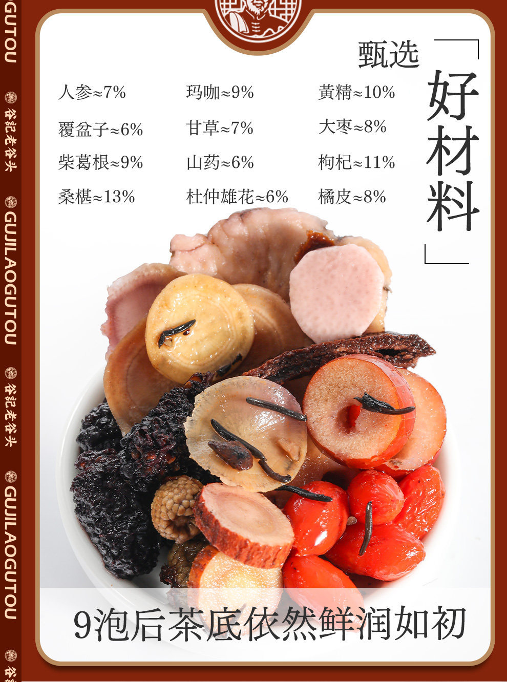 Ginseng Polygonatum Eucommia Male Flower Tea Blend with Mulberry and Raspberry 30 Cans in use