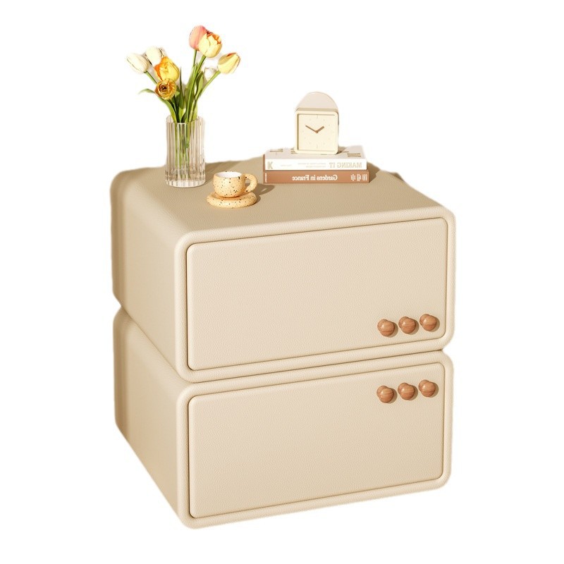 Madera maciza mesita de noche nueva simple casa moderna mesita cuero pequeño dormitorio luz lujo crema estilo armario