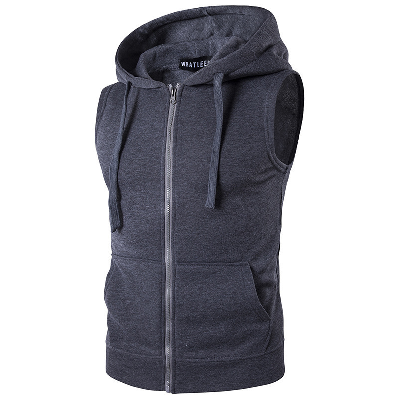 Foreign Trade New Men's Hooded Zipper Flap Pocket Pants Sweatshirt Vest Jacket Hooded Vest M19 Fashionable and Slim