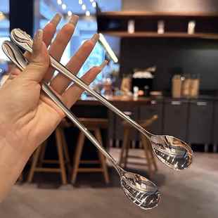 ♤ [Recommended by the Boss Lady] Korean-Style Household High-Looking Stainless Steel Stirring Spoon Long-Handled Coffee Spoon Honey Spoon Ice