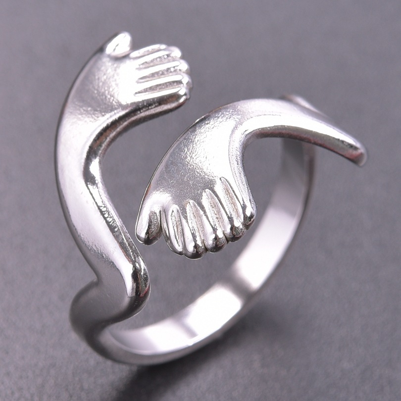 Shopping Occasion 304 Stainless Steel Material Hand Pattern PVD Coated Real Gold Plated Hand 304 Stainless Steel Simple Style Waterproof Non Tarnish Open Ring