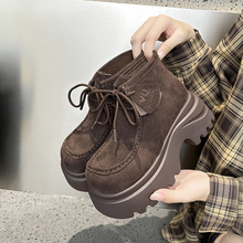 松糕厚底增高马丁靴女2025秋季新款真皮女靴复古绒面休闲短靴