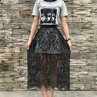 蕾丝裙子半身裙可穿高腰中长款新款百搭透视纱裙长裙打底网纱衬裙