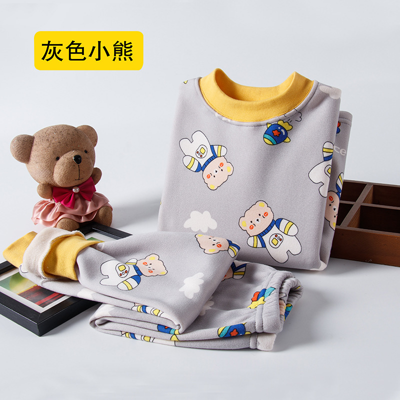 Niños de Cuello medio forrado de lana gruesa ropa interior térmica traje niños y niñas Otoño e Invierno tocando fondo Bebé Ropa para niños ropa de otoño pantalones largos