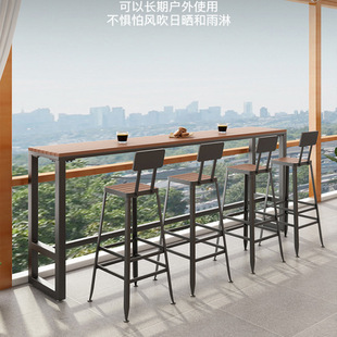 Outdoor Sun Protection Plastic Wood Bar Table and Chair Combination, Commercial Window Multi-Person Bar Table, Villa Courtyard Garden High Table